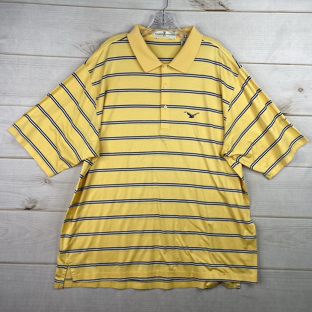 VTG Fairway & Greene Polo Shirt Mens XXL Yellow Stripe Covered Bridge 2005